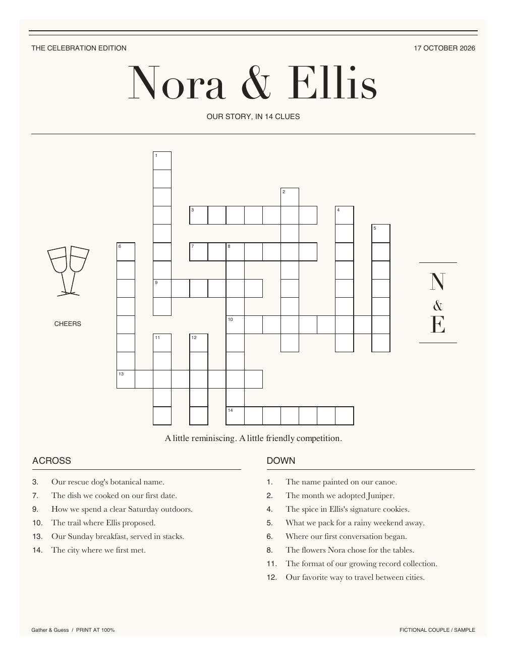 Champagne Club printable crossword sample