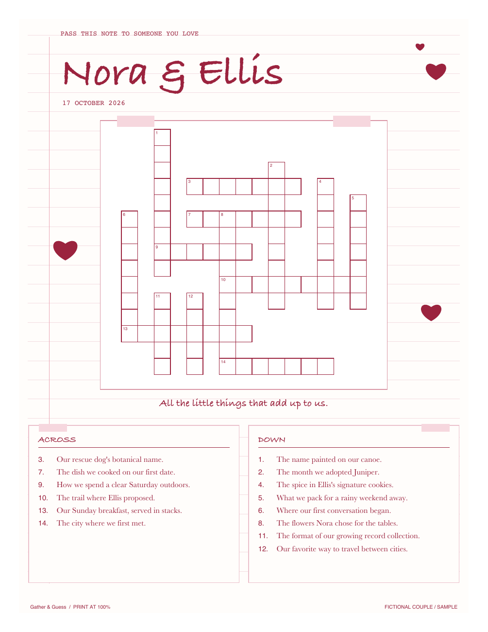 Love Notes: a cherry-red and blush wedding crossword